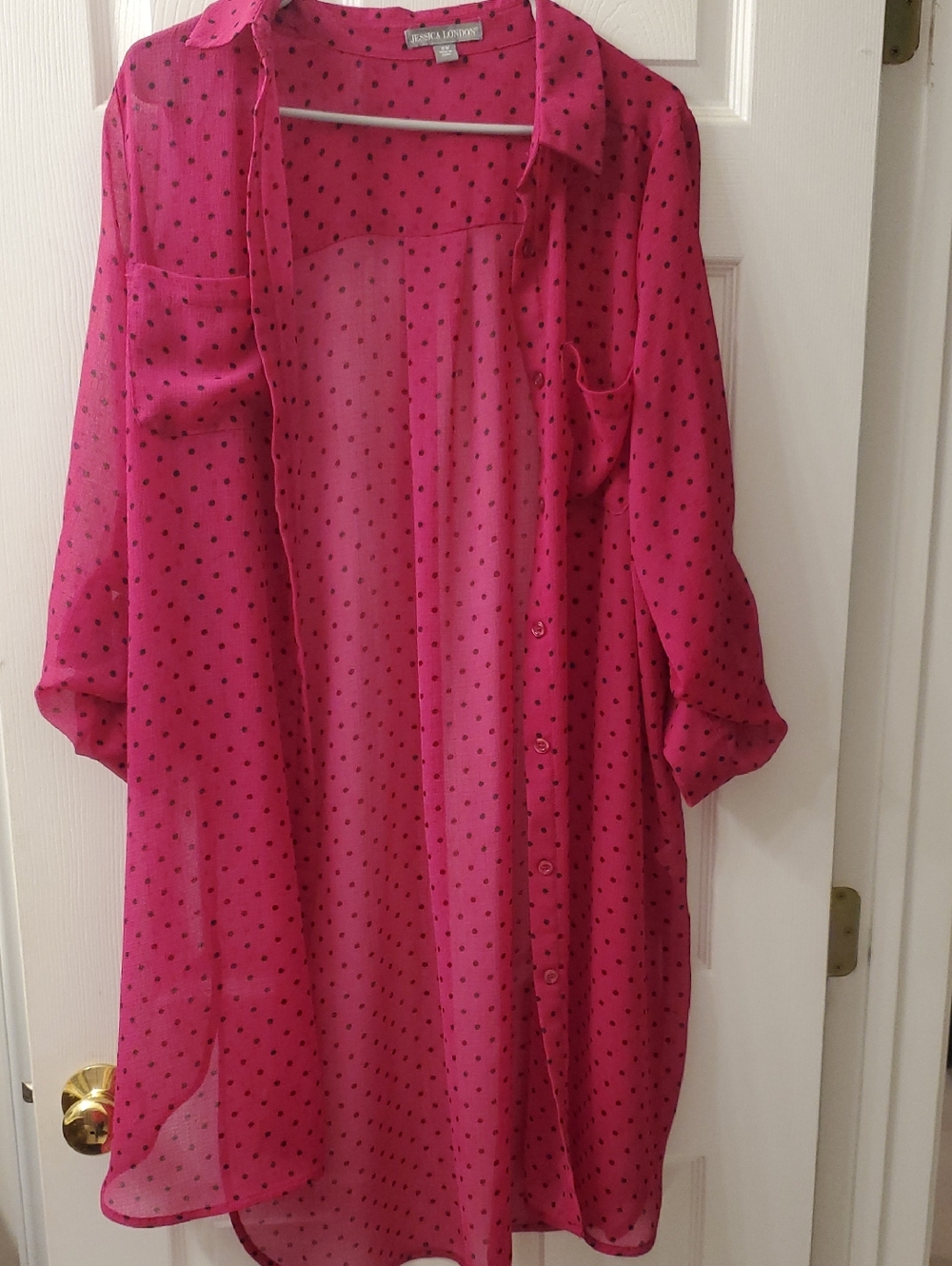 Jessica London Hot Pink Polka Dot Blouse
